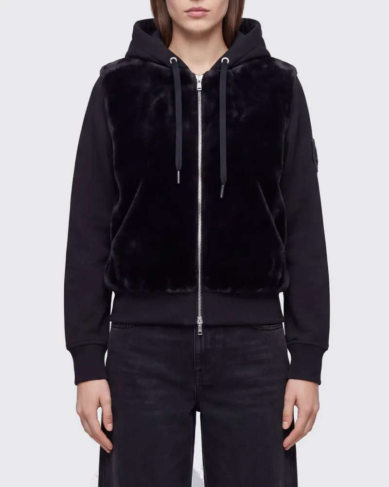 Moose Knuckles Reißverschluss-Hoodie aus Baumwollsamt mit Logo Schwarz