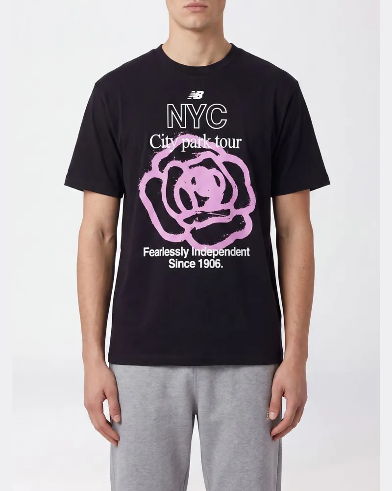 New Balance Rundhals-T-Shirt aus Baumwollmischung mit gedrucktem Grafiklogo Schwarz