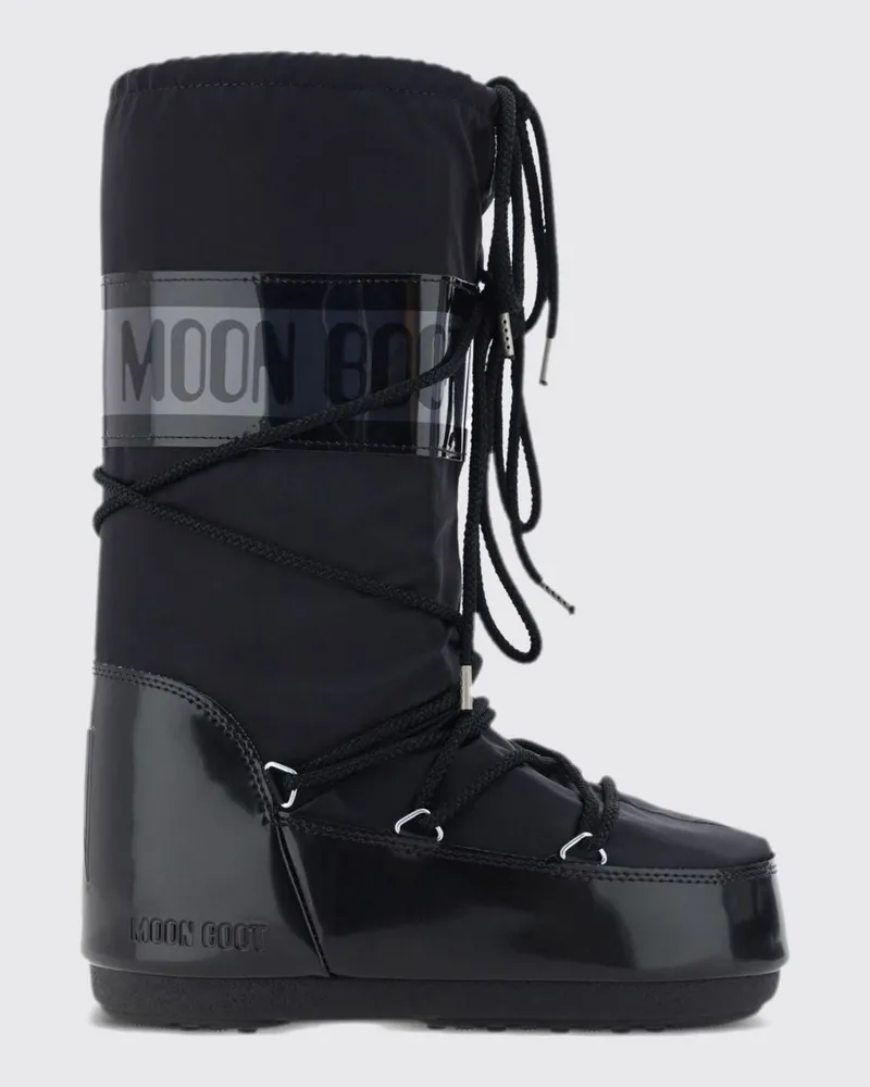 Moon Boot Gepolsterte Nylon-Schneestiefel Icon Glance mit Kreuzschnürung Schwarz