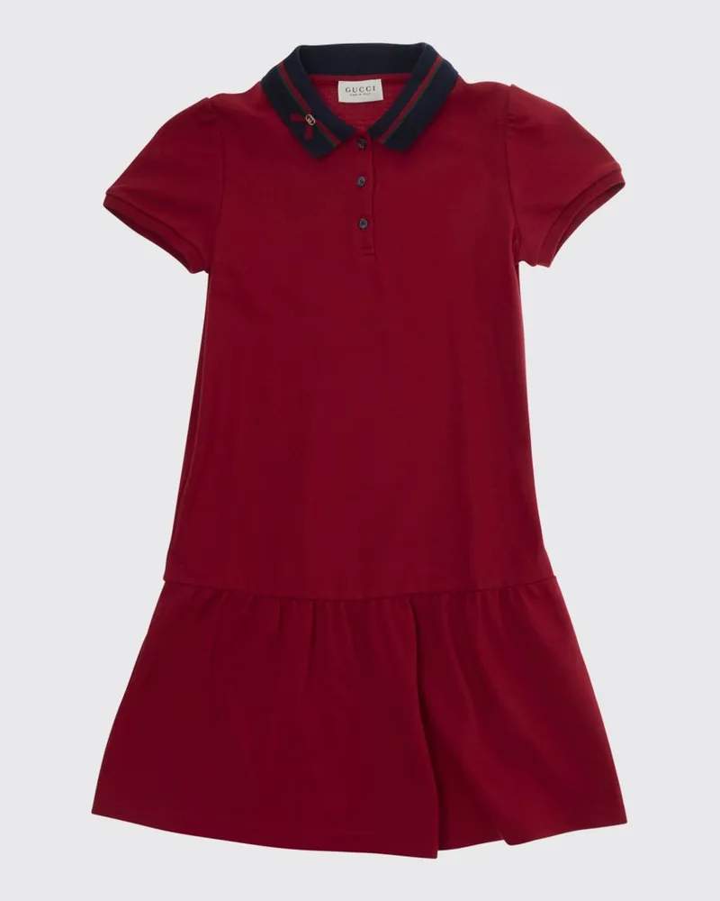 Gucci Polo-Kleid aus Stretch-Baumwolle für Mädchen mit gestreiftem Kragen Cherry