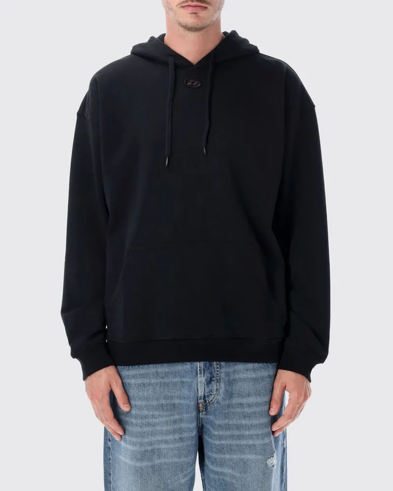 Diesel Baumwoll-Hoodie mit Kängurutasche und Oval-D-Logo Schwarz