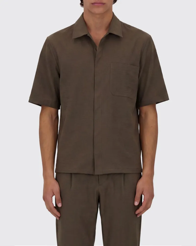 Herno Lässiges Kurzarmhemd mit Haifischkragen und aufgesetzten Taschen Military