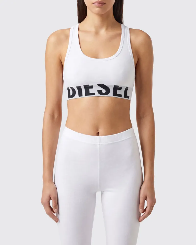 Diesel Gekürzter Sport-BH aus Stretch-Baumwolle mit Racerback Weiß