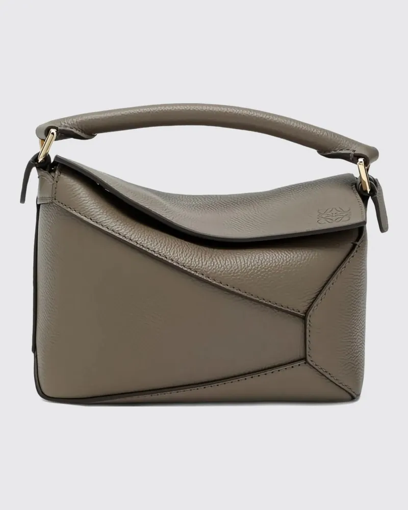 Loewe Puzzle Mini-Handtasche aus genarbtem Kalbsleder mit Schulterriemen Grau