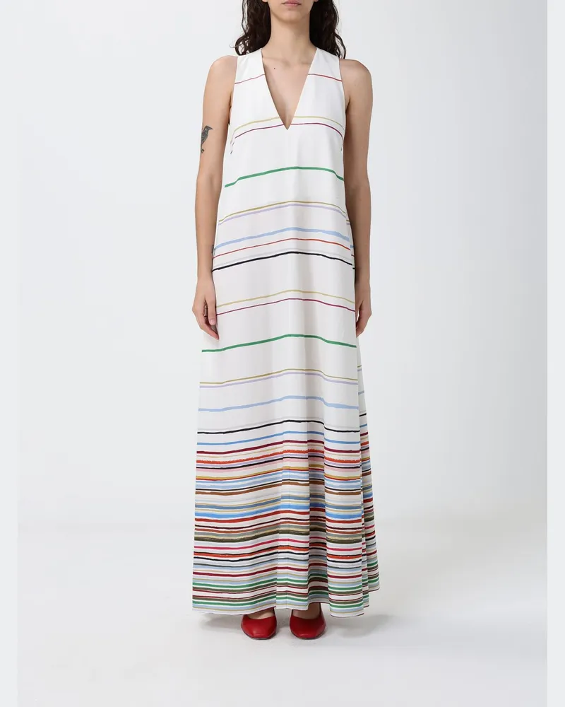 Paul Smith Gestreiftes Baumwollmischkleid Weiß