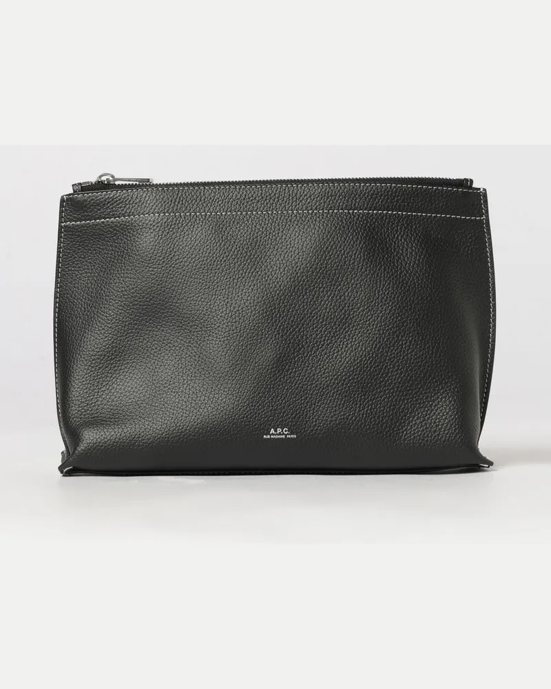 A.P.C. Clutch aus gehämmertem Kalbsleder mit laminiertem Logo Schwarz