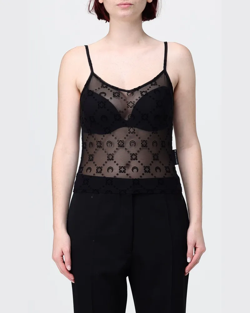 Marine Serre Tüll-Top mit Allover-Logo Schwarz