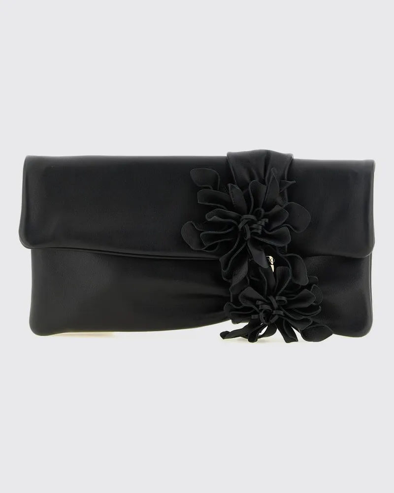 Jimmy Choo Zandra Clutch aus Lammleder mit Blumenapplikation Schwarz