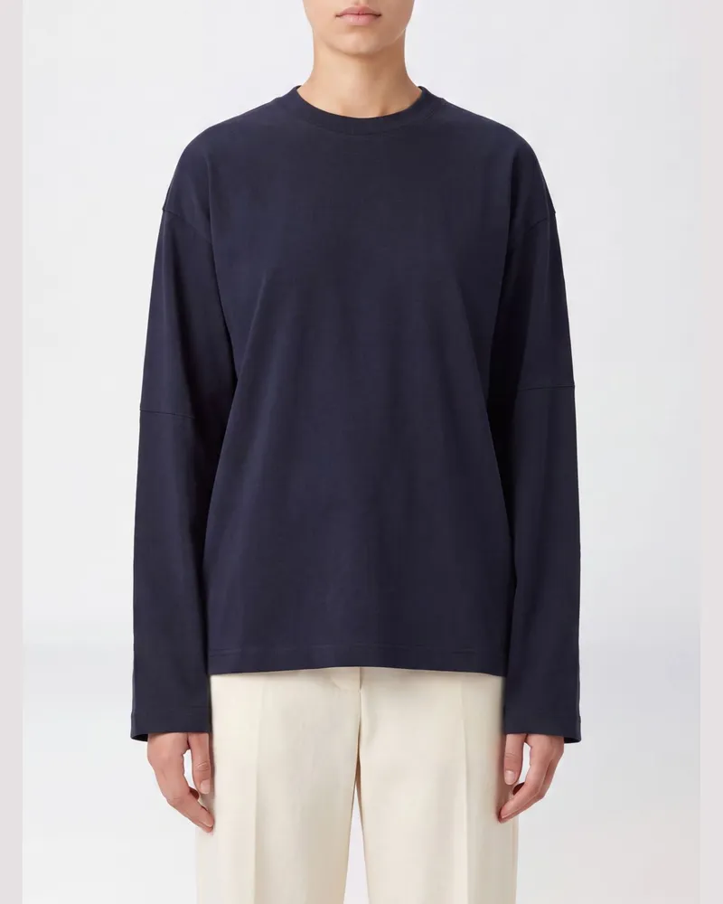 Jil Sander Langärmeliges Baumwoll-T-Shirt mit überschnittenen Schultern Blau