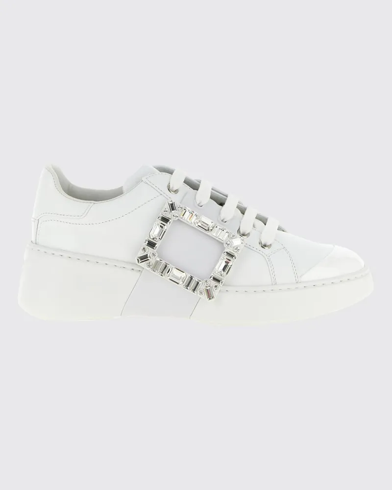 Roger Vivier Viv' Skate Leder-Sneakers mit Schmuckschnalle Weiß