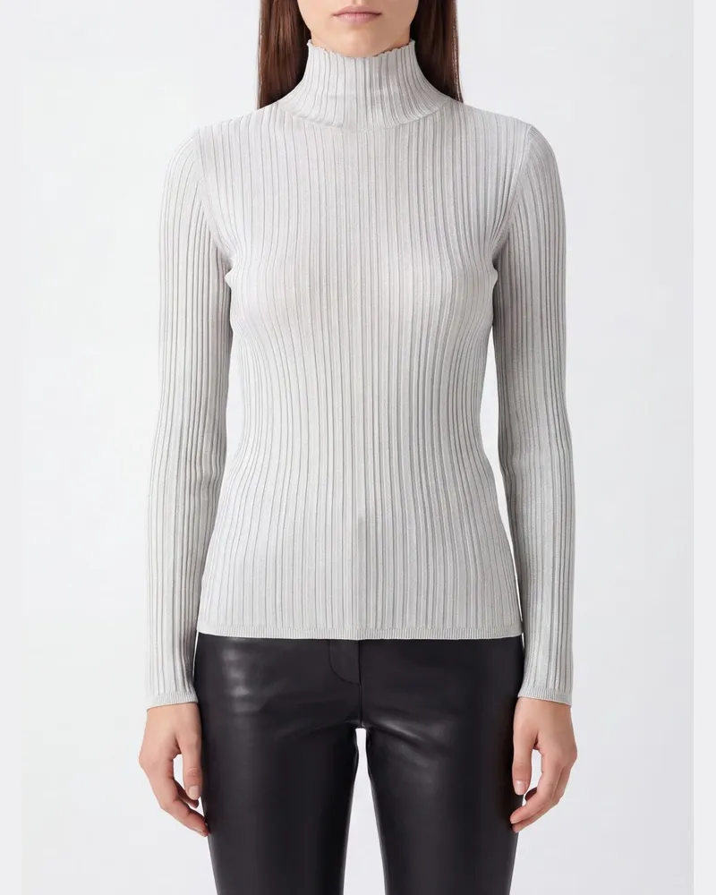 Fabiana Filippi Schmal geschnittener plissierter Rollkragenpullover mit langen Ärmeln Grau