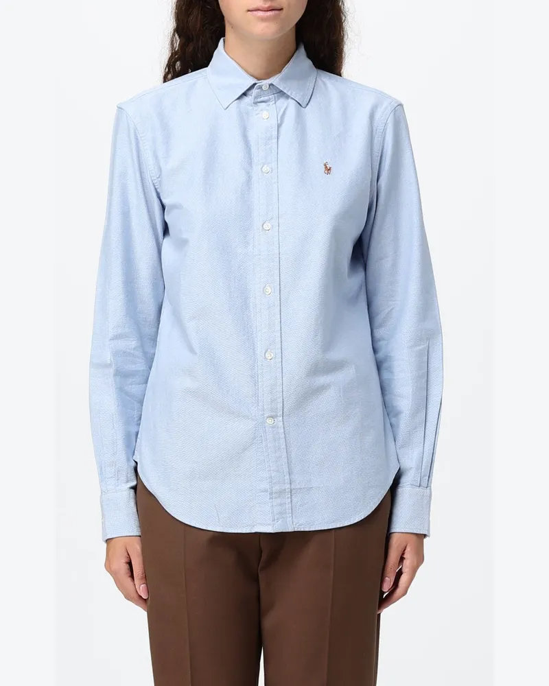 Ralph Lauren Baumwollhemd mit gesticktem Pony-Logo Hellblau