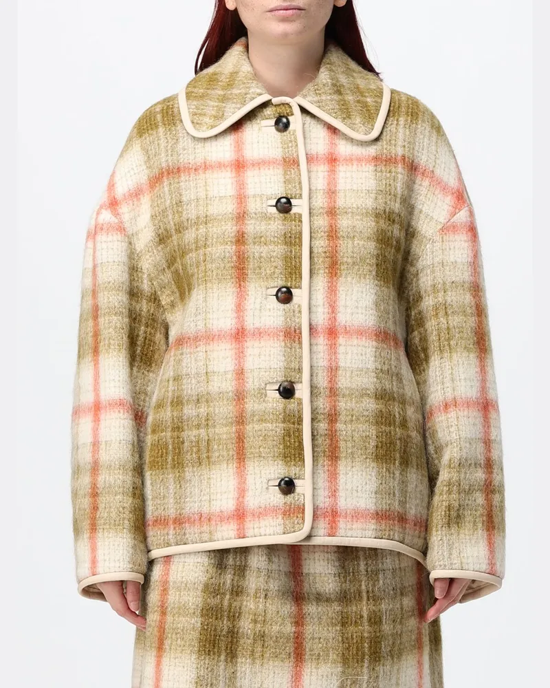 TELA Einreihiger Kurzmantel aus Wollmischung mit Tartanmuster und Relaxed Fit Bunt
