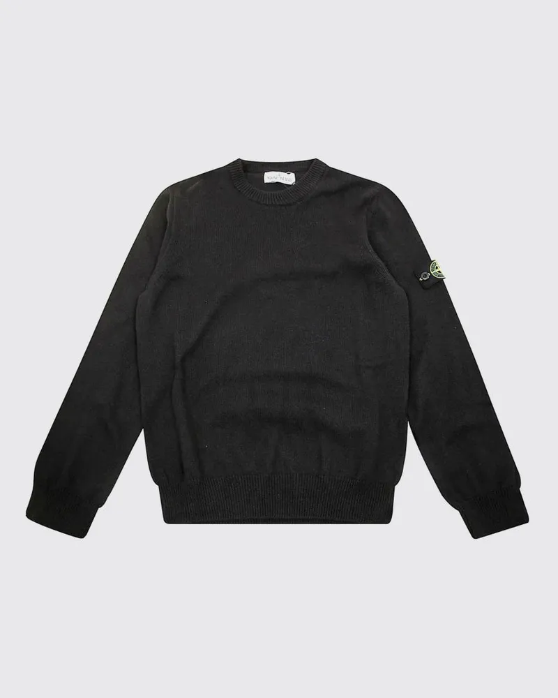 Stone Island Rundhalspullover für Jungen aus Wollmischung mit Compass-Logo Schwarz