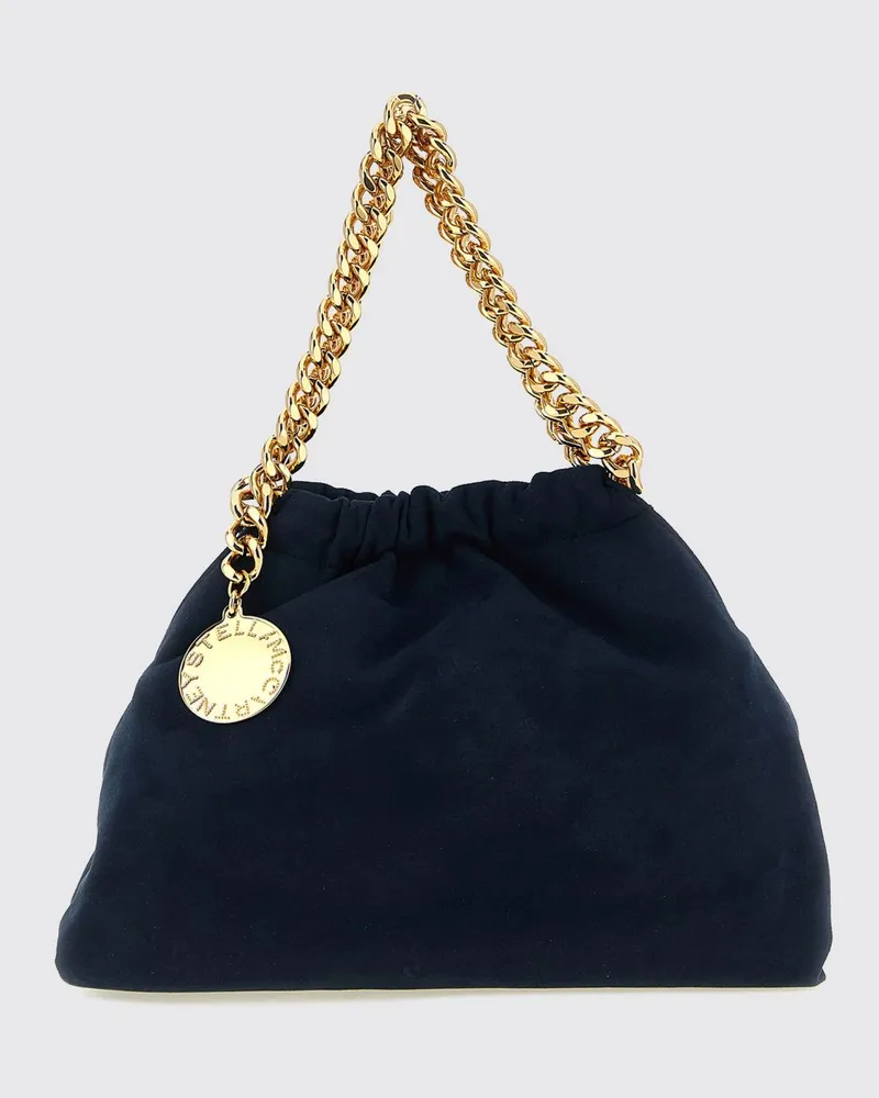 Stella McCartney Mini-Tasche aus Velours-Kunstleder mit Kettengriff und Charm Blau