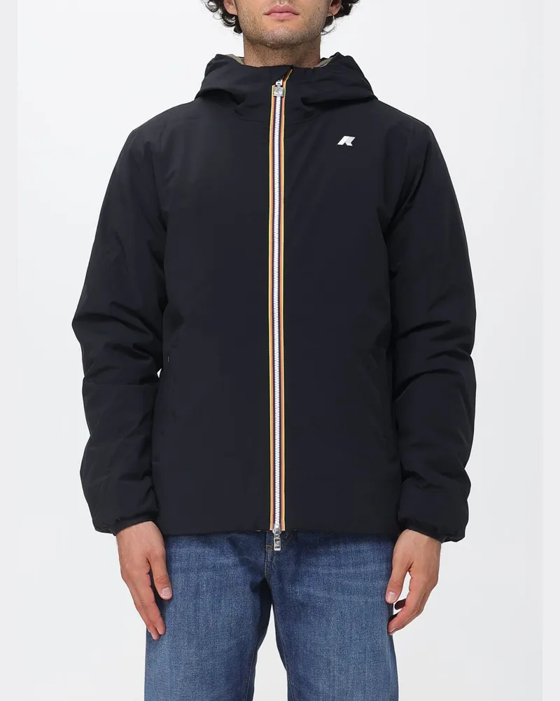 K-Way Wendbarer Windbreaker aus recyceltem Nylon mit Kapuze Schwarz