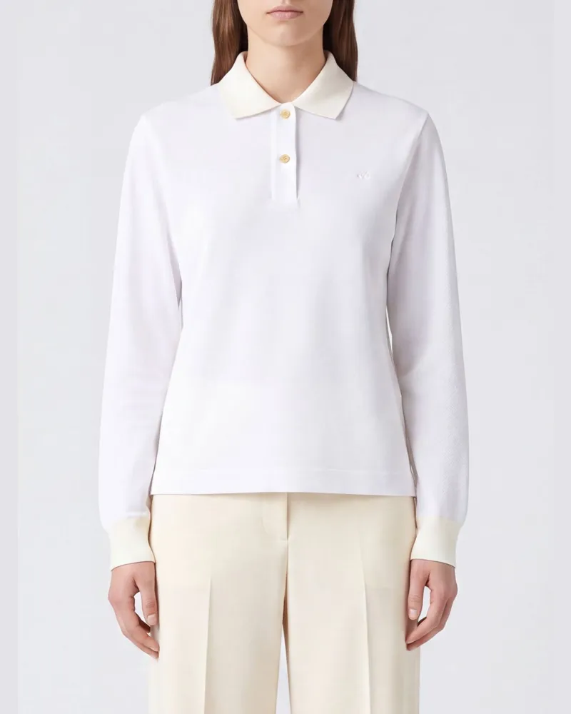 Jil Sander Langärmeliges Poloshirt aus Baumwolle mit Kontrastbesätzen und Kragen Weiß