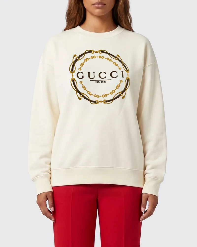 Gucci Baumwoll-Rundhals-Sweatshirt mit Logo Yellow