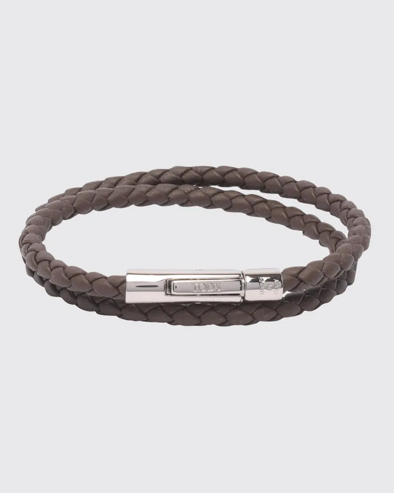 TOD'S MyColors Armband aus geflochtenem Kalbsleder mit graviertem Logo Dark