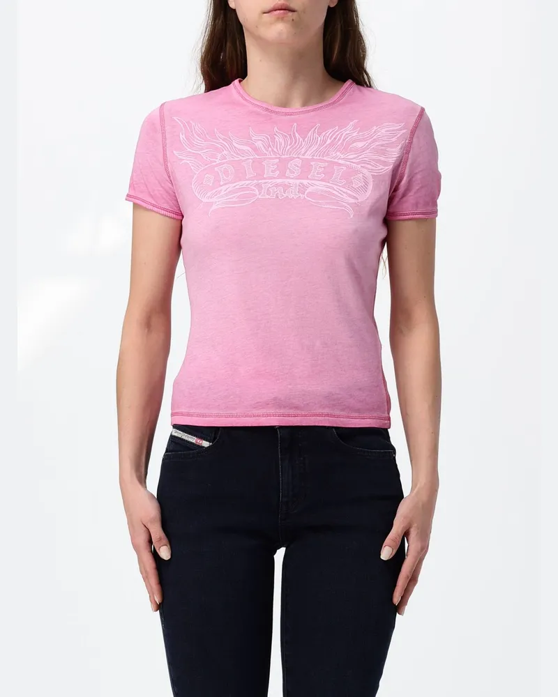 Diesel Slim Fit Baumwoll-T-Shirt mit kontrastierendem Logo auf der Brust Pink