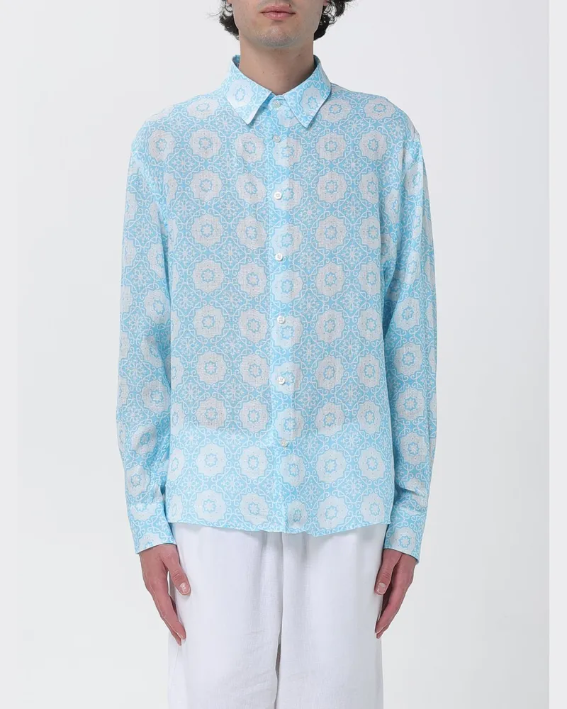 PENINSULA Leinenhemd mit ethnischem Muster und Relaxed Fit Blau