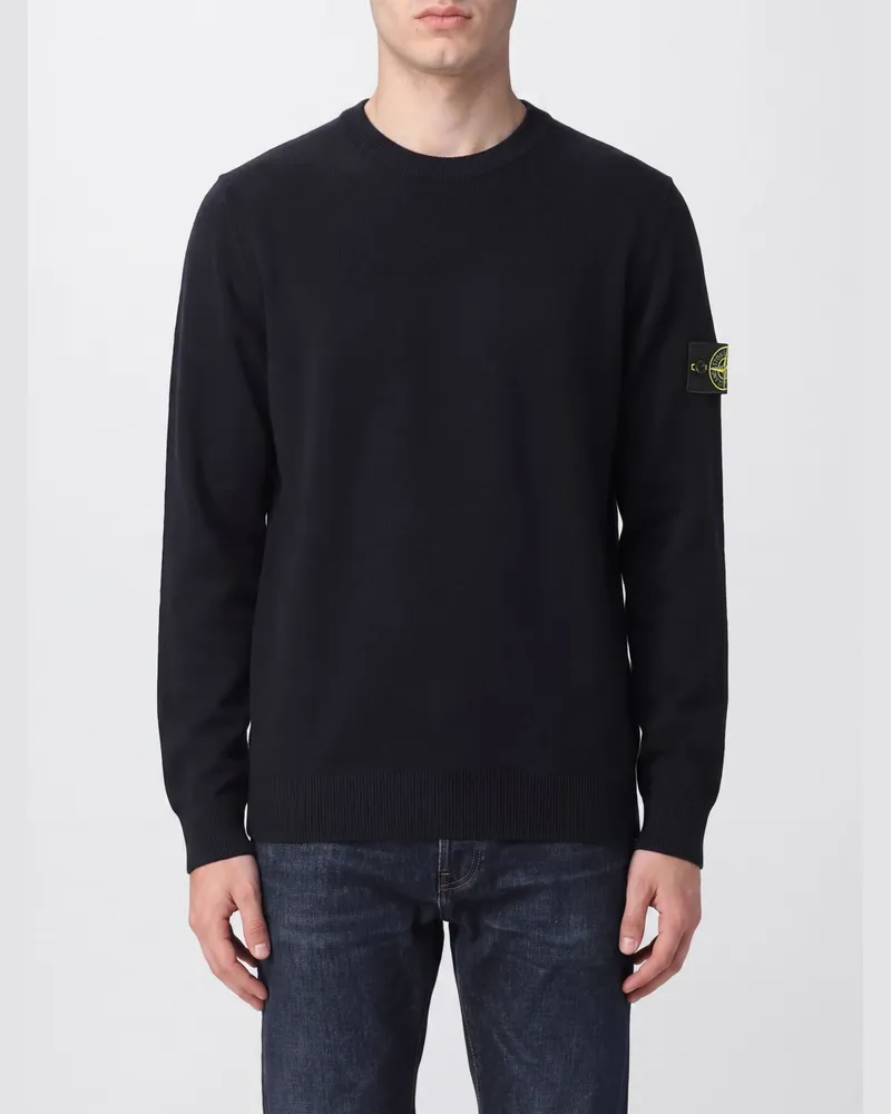 Stone Island Pullover aus Schurwolle mit Rundhalsausschnitt und Compass-Logo-Patch Blau