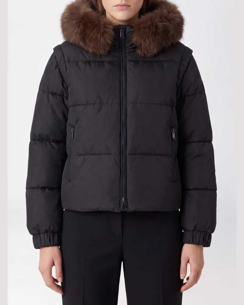 Pinko Kurze Stepp-Daunenjacke Godetia mit abnehmbaren Ärmeln und Kapuze Braun