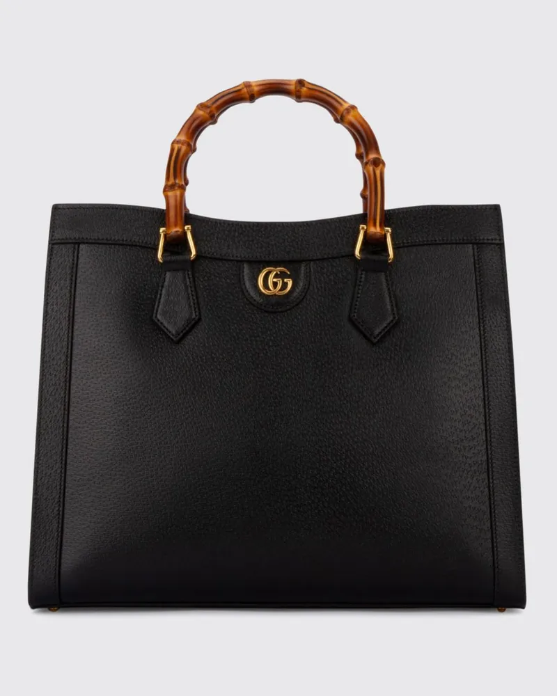 Gucci Diana Handtasche von aus genarbtem Leder mit Bambusgriffen Schwarz