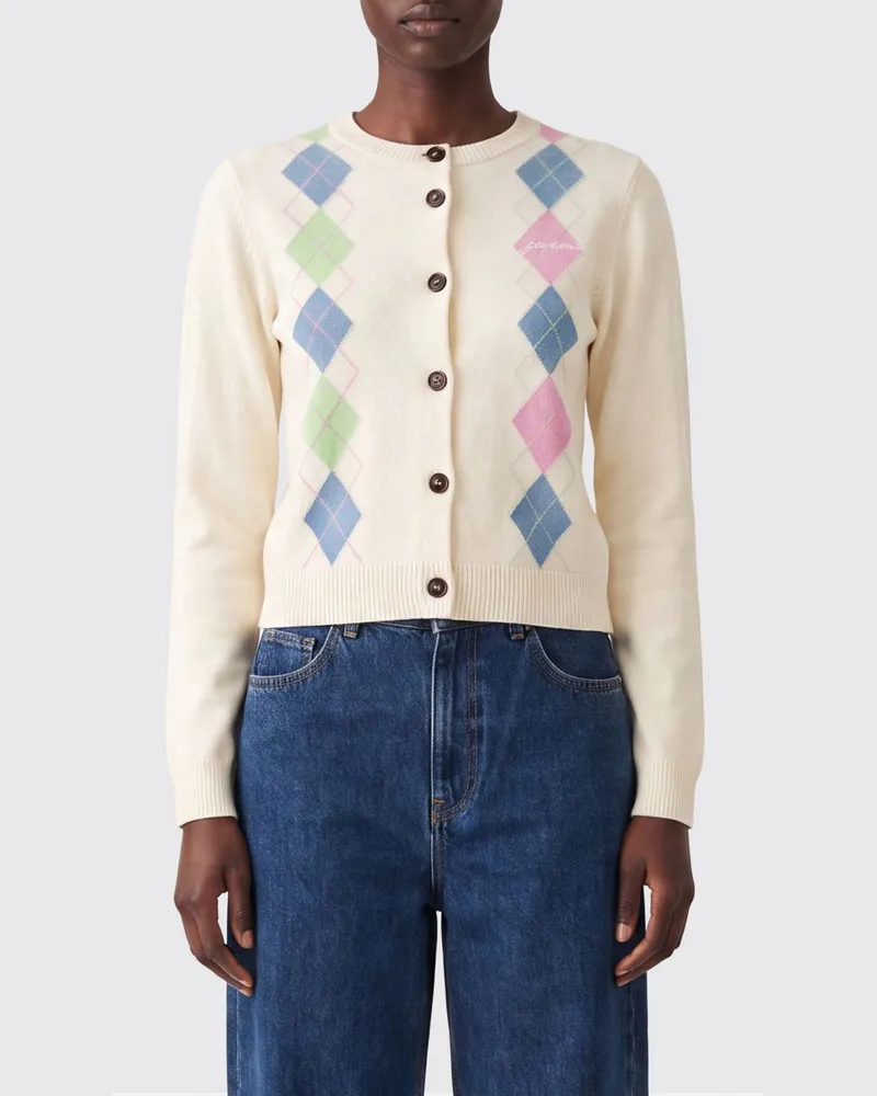 Ganni Slim-Fit-Cardigan aus Baumwolle mit Argyle-Muster Yellow