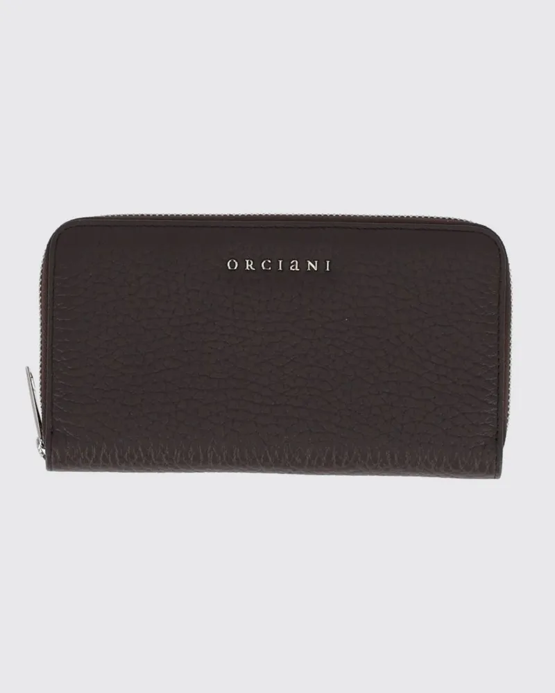 Orciani Große Continental-Brieftasche aus gehämmertem Leder mit Rundum-Reißverschluss Dark