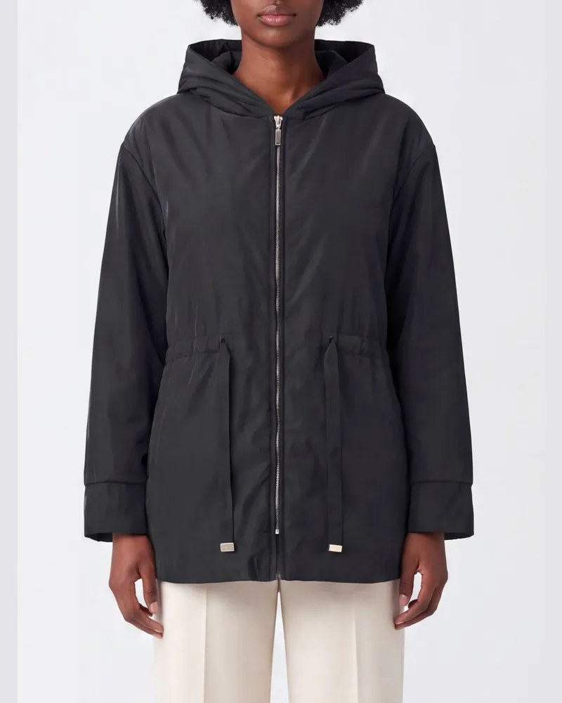 Max Mara Kurzer Parka aus Funktionsstoff mit Kapuze und Kordelzug Schwarz