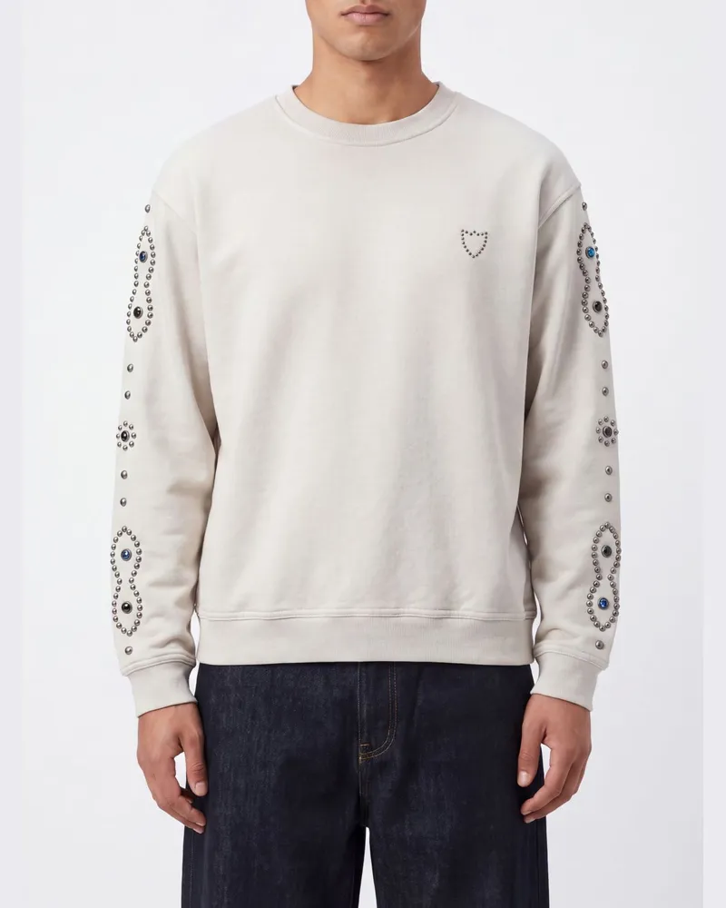HTC Hollywood Trading Company Relaxed-Fit Baumwoll-Sweatshirt mit Nieten und Stickerei von Weiß