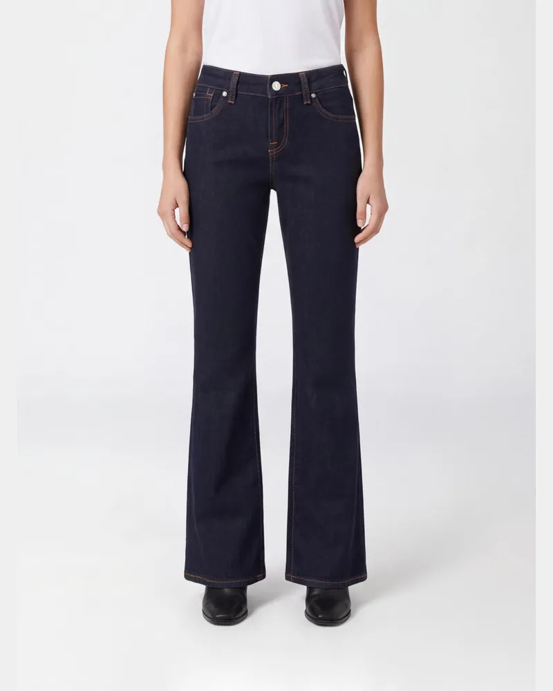 7 for all mankind Hochgeschnittene Straight-Jeans von aus Baumwoll-Denim Blau