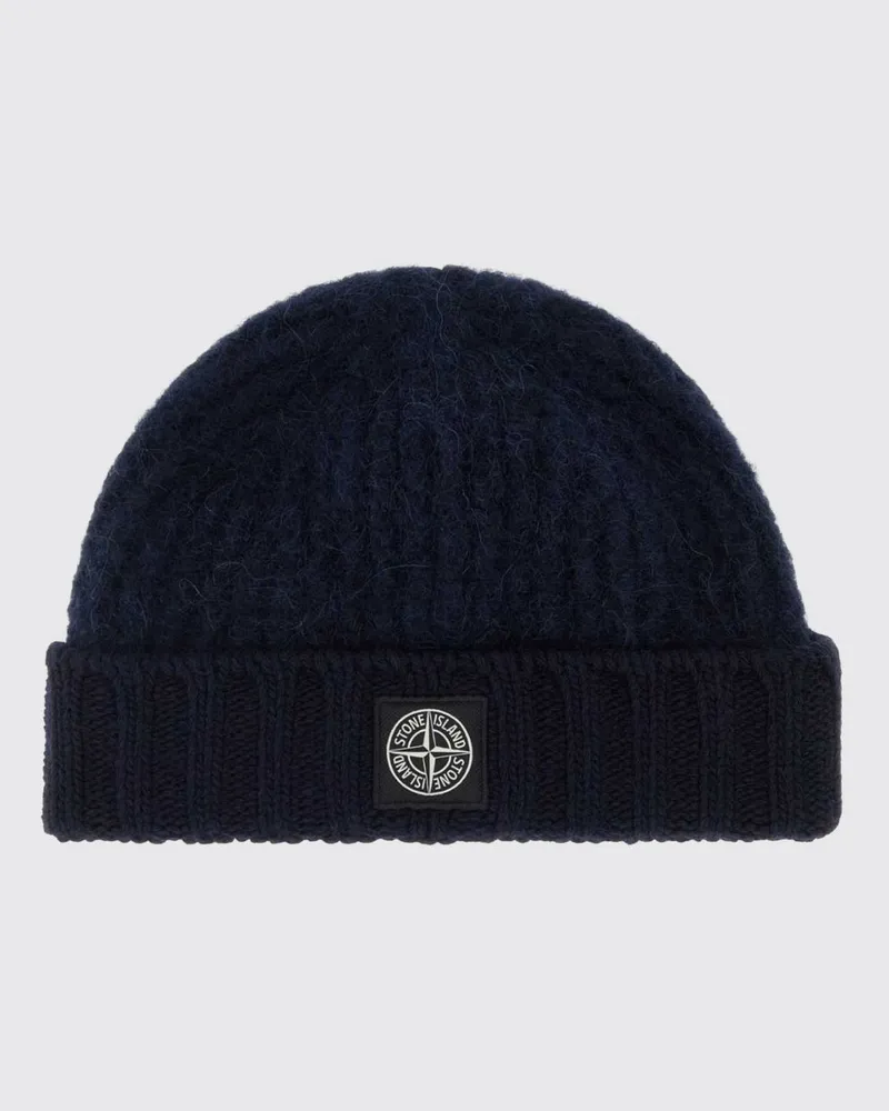 Stone Island Beanie von aus Alpakawollmischung mit Umschlag und Logo Blau