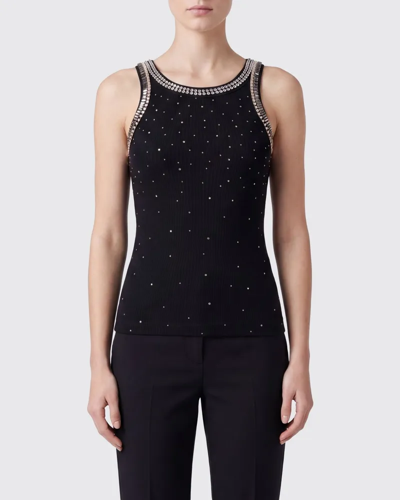 Pinko Slim-Fit-Top aus Stretch-Baumwolle mit schulterfreiem Design und Strass-Stickerei Schwarz