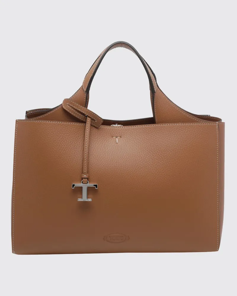 TOD'S Handtasche aus gehämmertem Leder mit Doppelgriff und Schulterriemen Braun