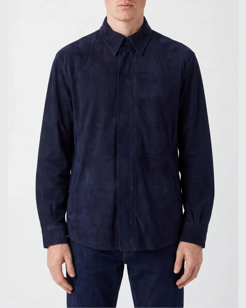 Giorgio Armani Hemdjacke aus Velours-Lammleder mit klassischem Kragen Blau