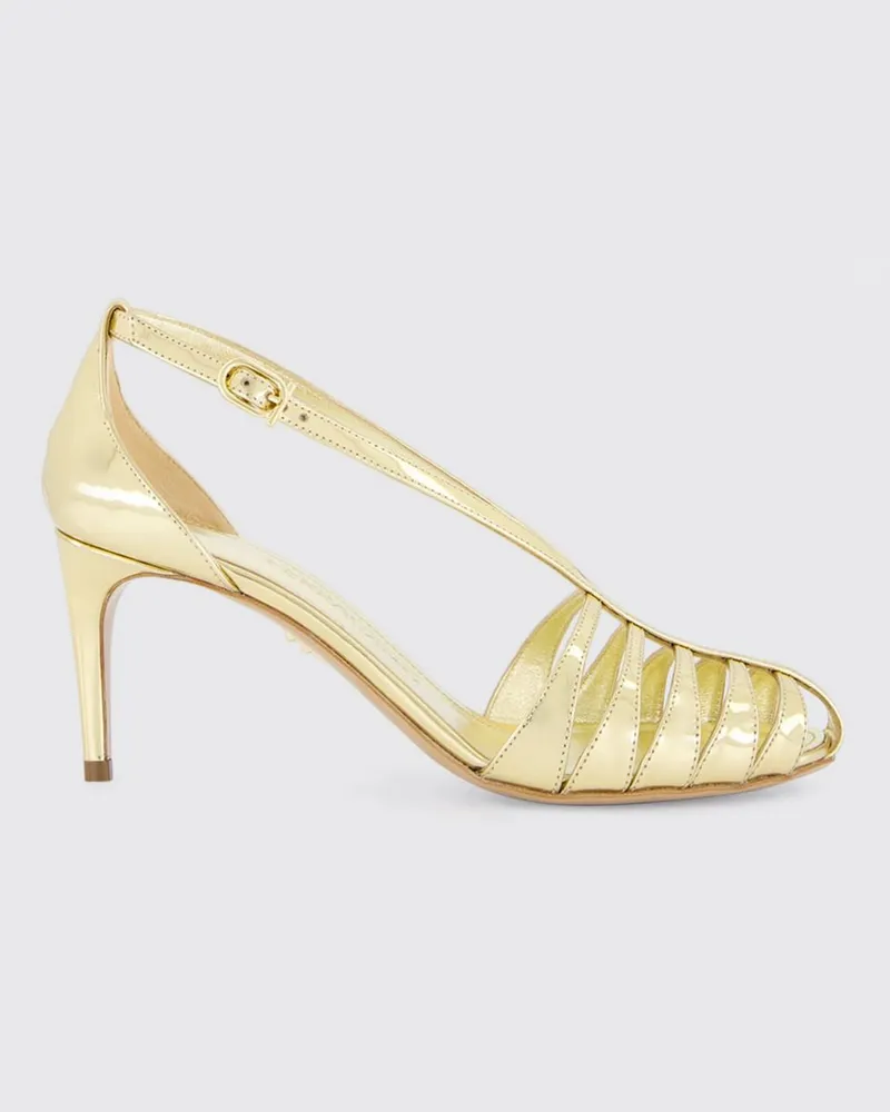 Ferragamo Perforierte Lackledersandalen mit hohem Stilettoabsatz Gold