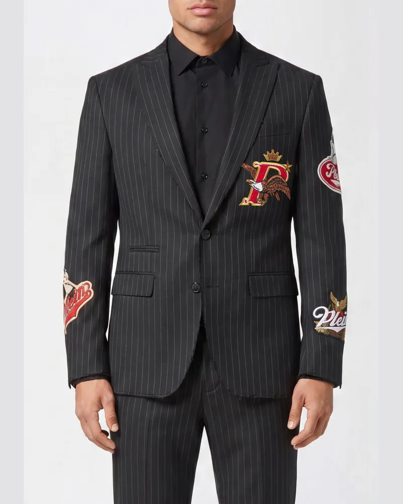Philipp Plein Einreihiger Blazer aus Nadelstreifenwolle mit fallendem Revers Grau