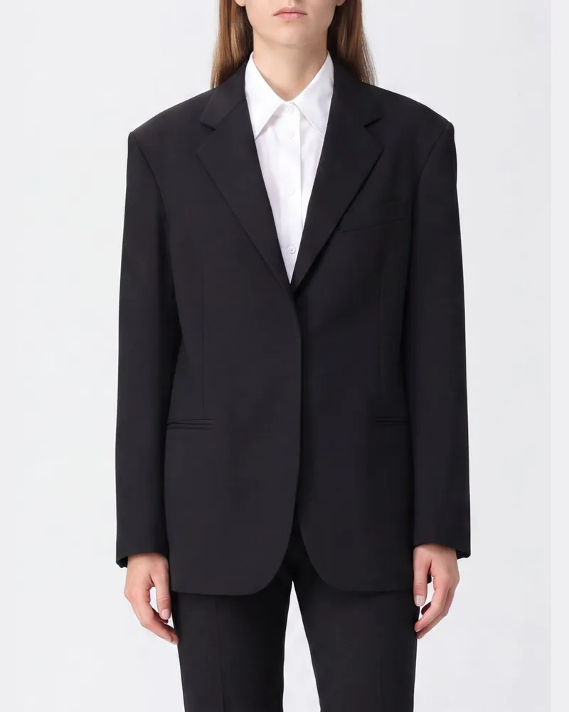 Federica Tosi Einreihiger Relaxed-Fit-Baumwollblazer mit gepolsterten Schultern Schwarz