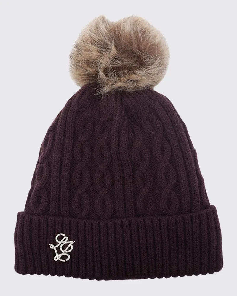 Liu Jo Wollmisch-Beanie mit Bommel und Monogramm-Umschlag Burgunderrot