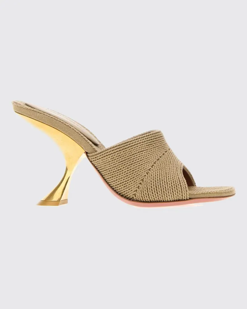 Amina Muaddi Taylor Mules aus Bast mit skulpturalem hohem Absatz Beige