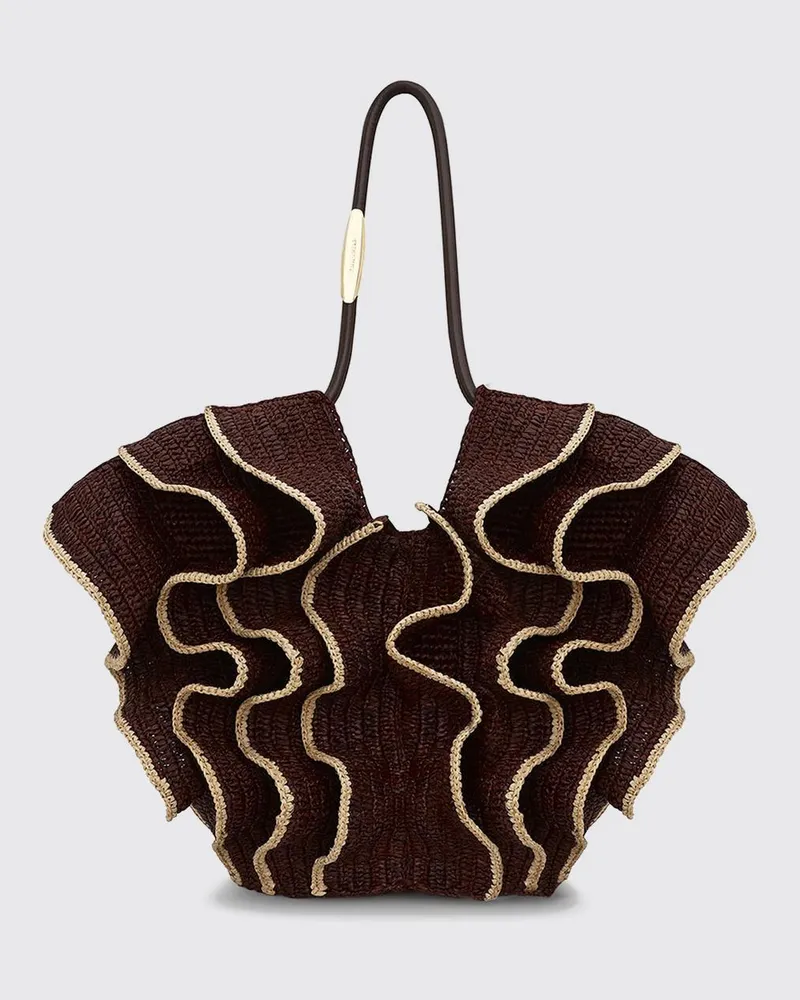 Zimmermann Tote-Bag aus Bast mit Stickerei und doppelten Lederhenkeln Braun