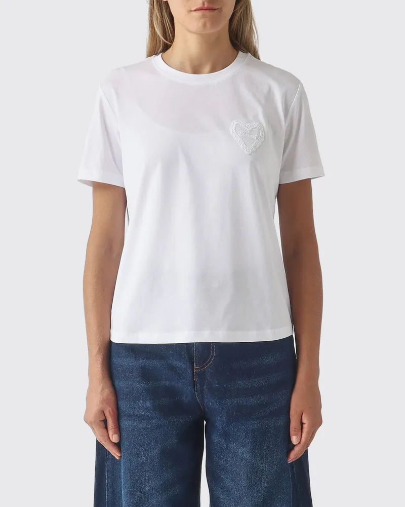 Twin-Set Baumwoll-T-Shirt mit Rundhalsausschnitt, kurzen Ärmeln und Ton-in-Ton-Logo Weiß