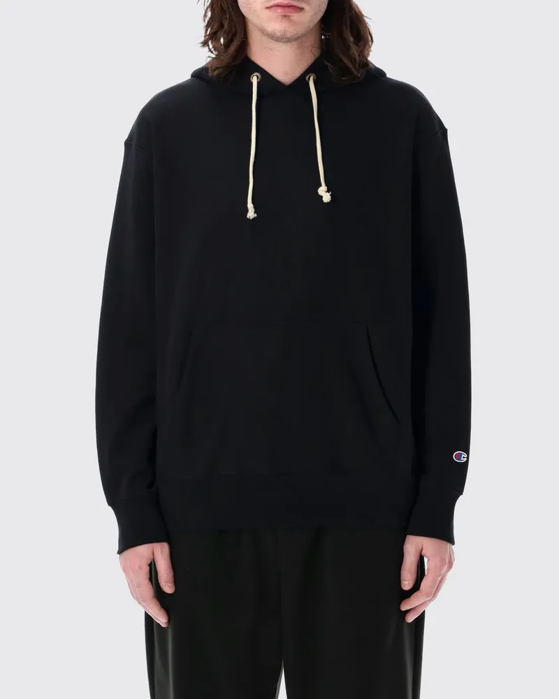 Champion Baumwoll-Hoodie mit Kängurutasche und Kordelzug Schwarz