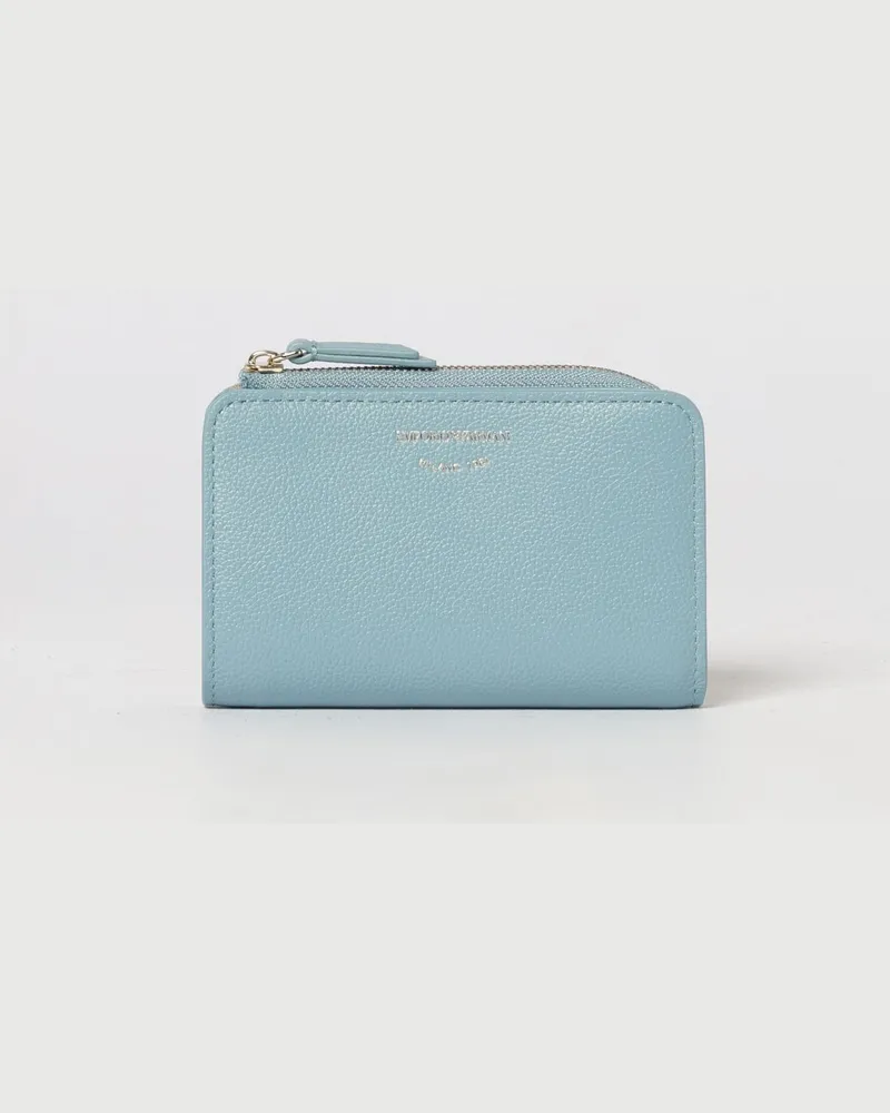 Emporio Armani Genarbtes Leder Portemonnaie Hellblau