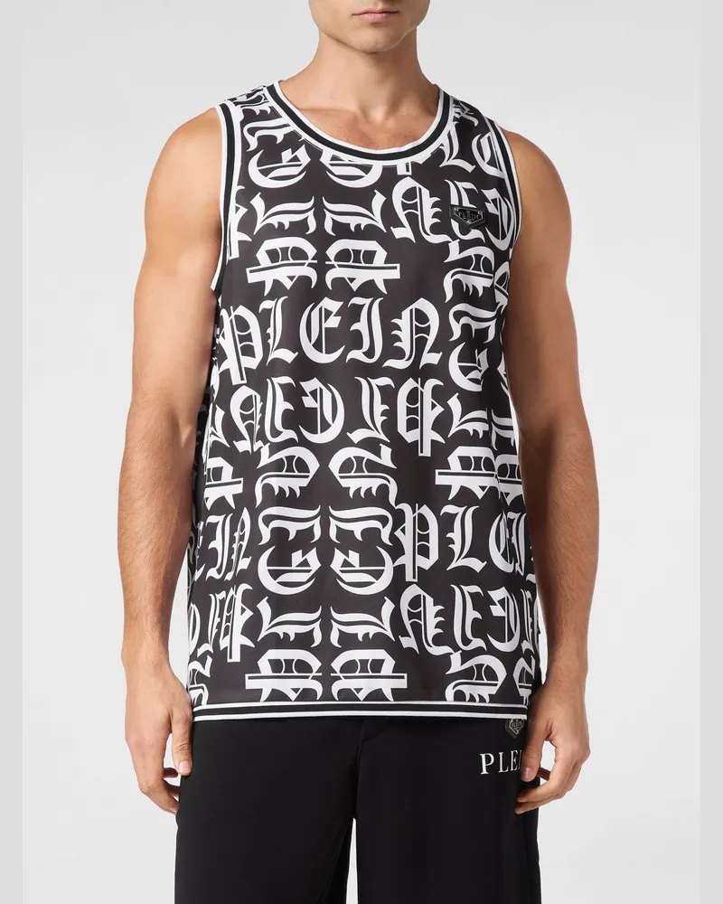 Philipp Plein Gothic Tanktop aus Baumwolle mit Kontrastlogo und Rundhalsausschnitt Schwarz