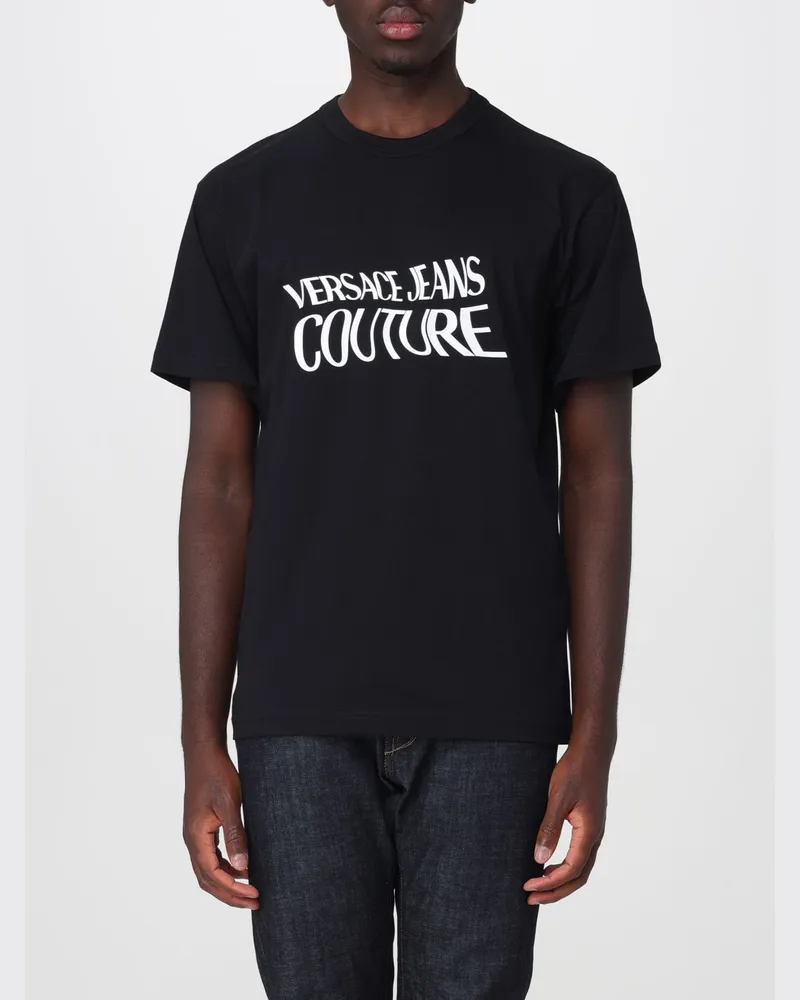 Versace Jeans Baumwoll-T-Shirt mit Kontrast-Logo Schwarz