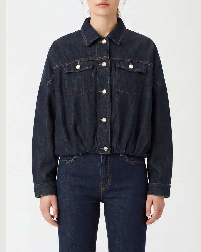 Dries van Noten Kurze Jeansjacke von mit überschnittenen Schultern und Pattentaschen Blau