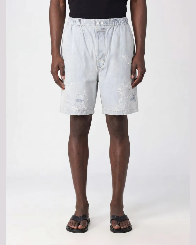 Acne Studios knielange Distressed-Denim-Shorts mit elastischem Bund Hellblau